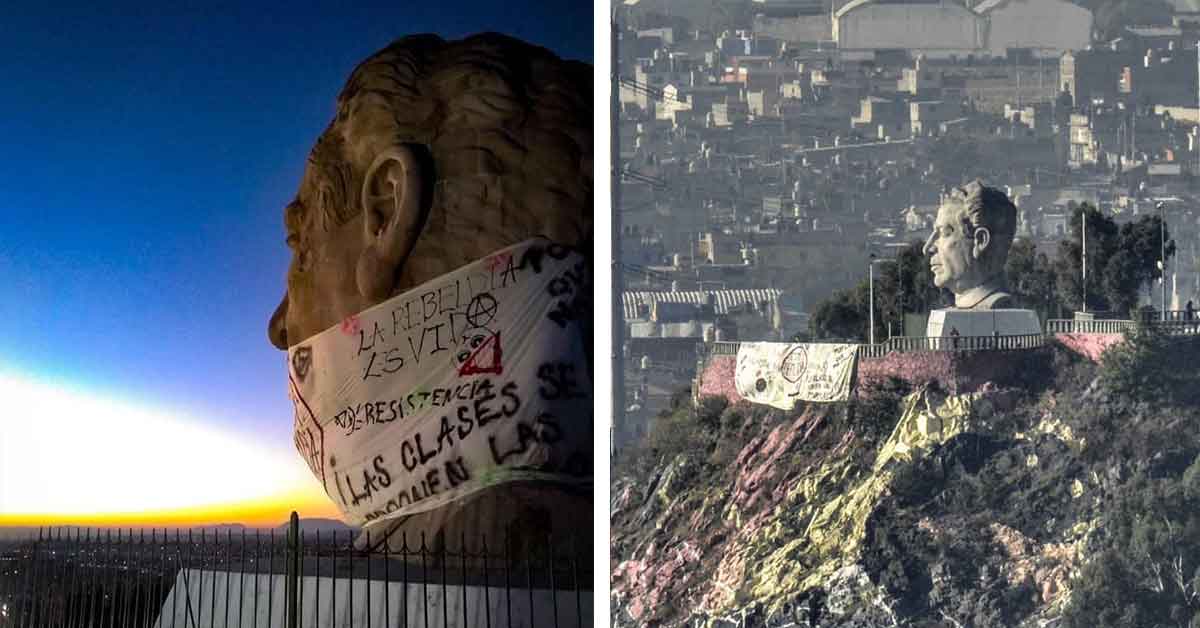 Fotos: Colocan manta sobre Adolfo López Mateos en CU de la UAEMex