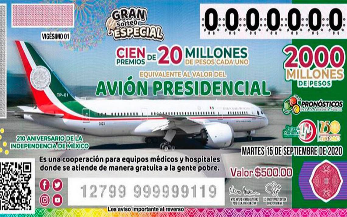 Boletos de Lotería Nacional del avión presidencial llegan a Toluca