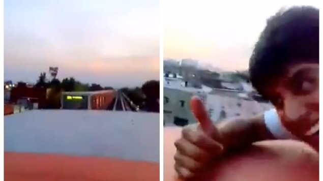 Jóvenes viajan en el techo del metro en la CDMX