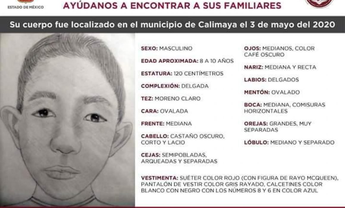 Buscan familiares de niño encontrado muerto en Calimaya.