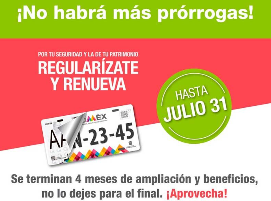 Este viernes 31 de julio vence el plazo para gozar del 100% de subsidio en tenencia vehicular y reemplacamiento en el Estado de México.