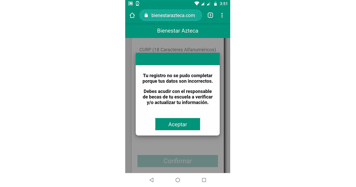 Errores comunes en el registro Becas Bienestar Azteca Benito Juárez www.bienestarazteca.com.mx