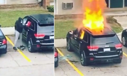 video-mujer-en-venganza-prende-fuego-al-carro-de-su-ex-y-le-explota-en-la-cara
