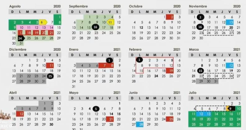 Calendario ciclo escolar 2020-2021.