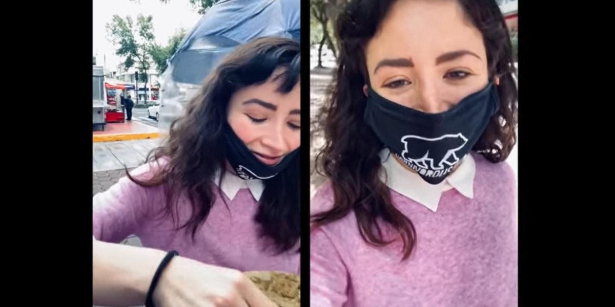 VIDEO ||  Lady 3 pesos si come chicharrón en salsa verde