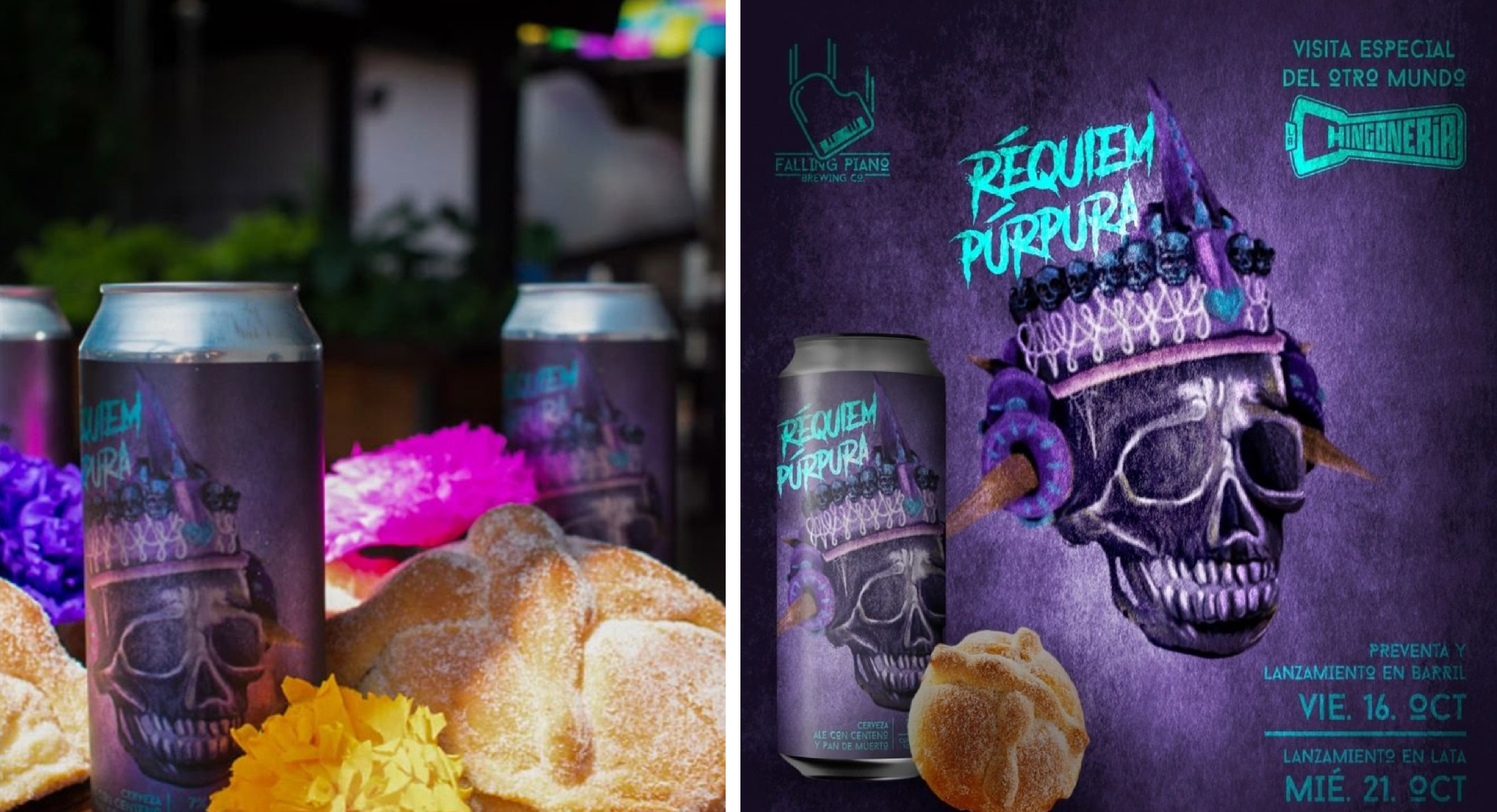 Cerveza hecha de pan de muerto llamada Réquiem Púrpura