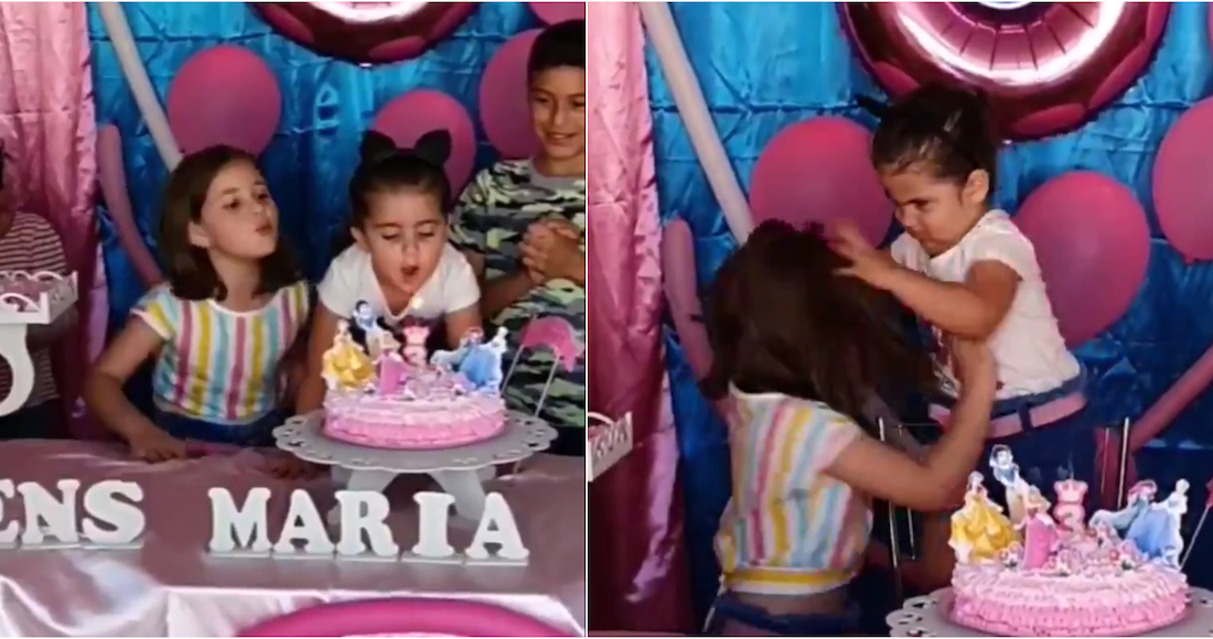 (Video) Niña le apaga la vela de cumpleaños a su hermanita