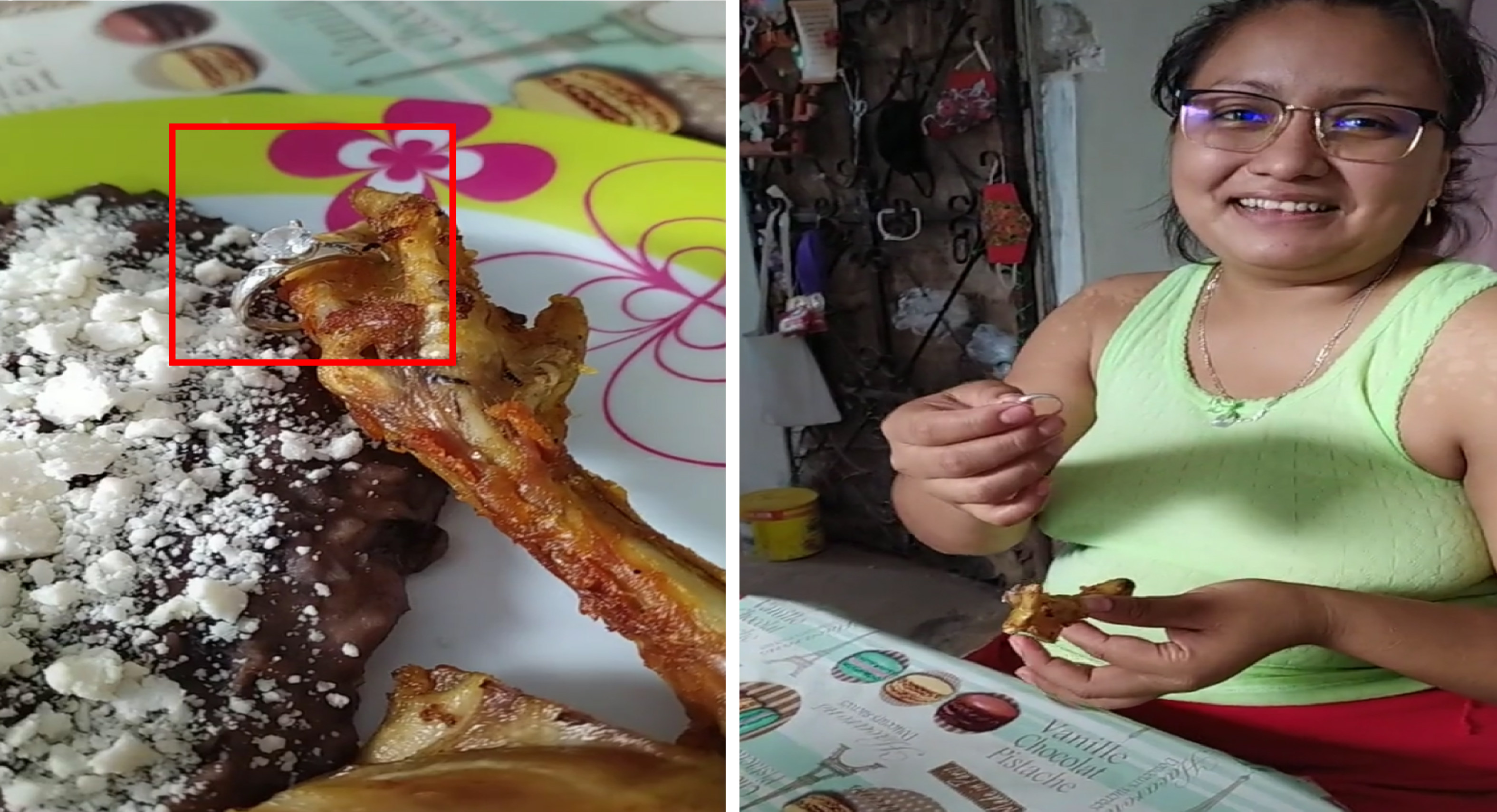 Hombre pide matrimonio con anillo en una pata de pollo