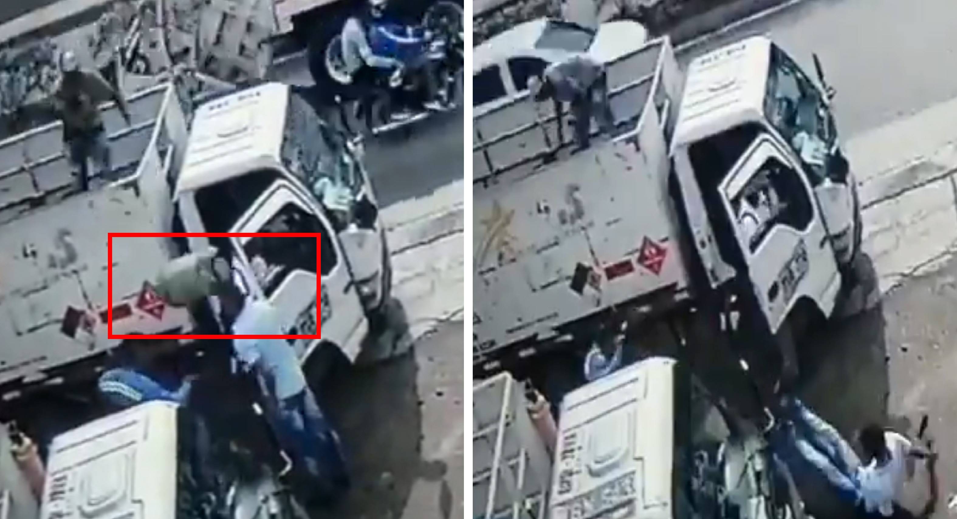 Gasero lanza tanque de gas a presunto delincuente para evitar asalto