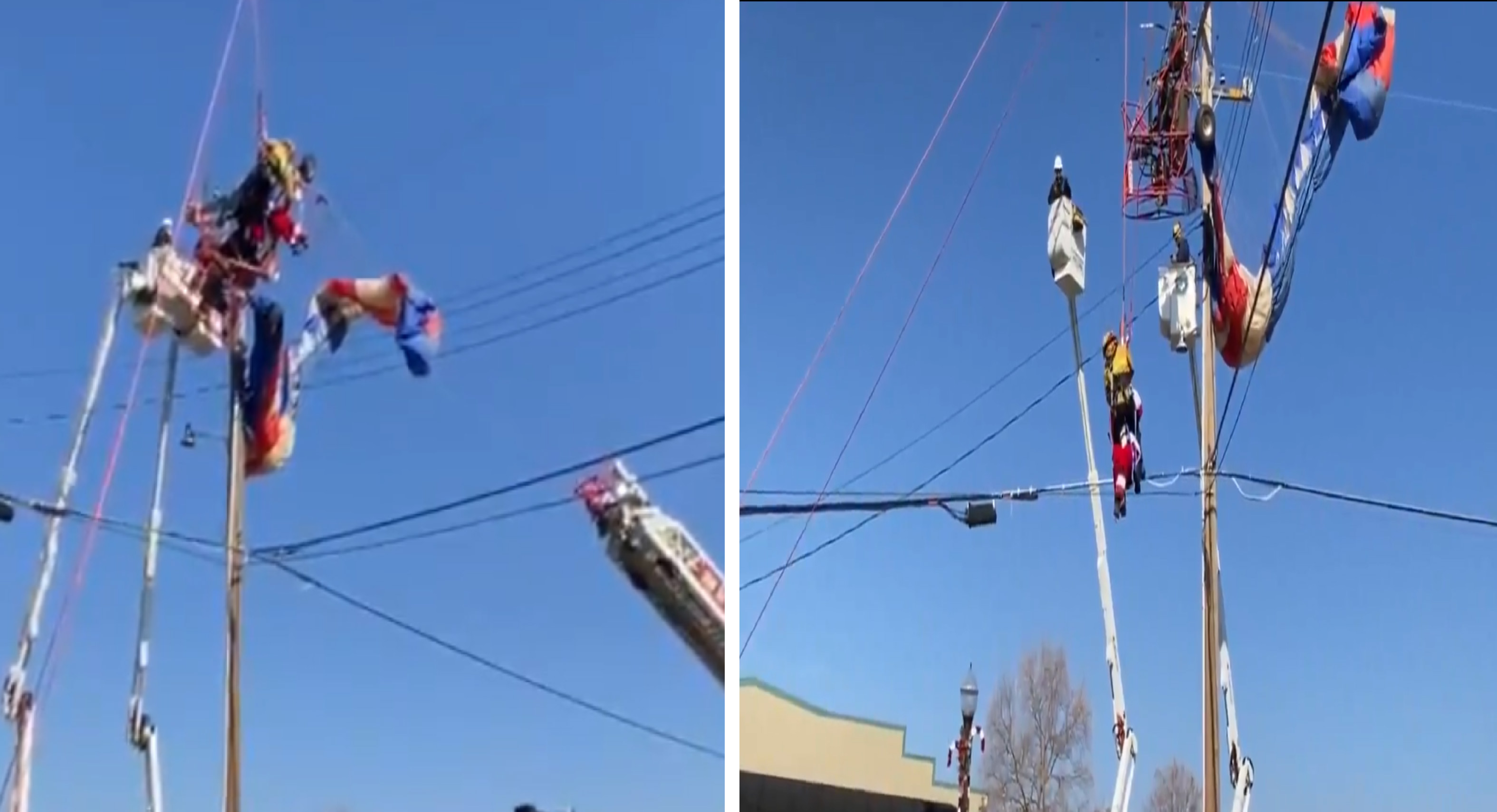 Santa podría no llegar a tiempo tras quedar atrapado en medio de cables