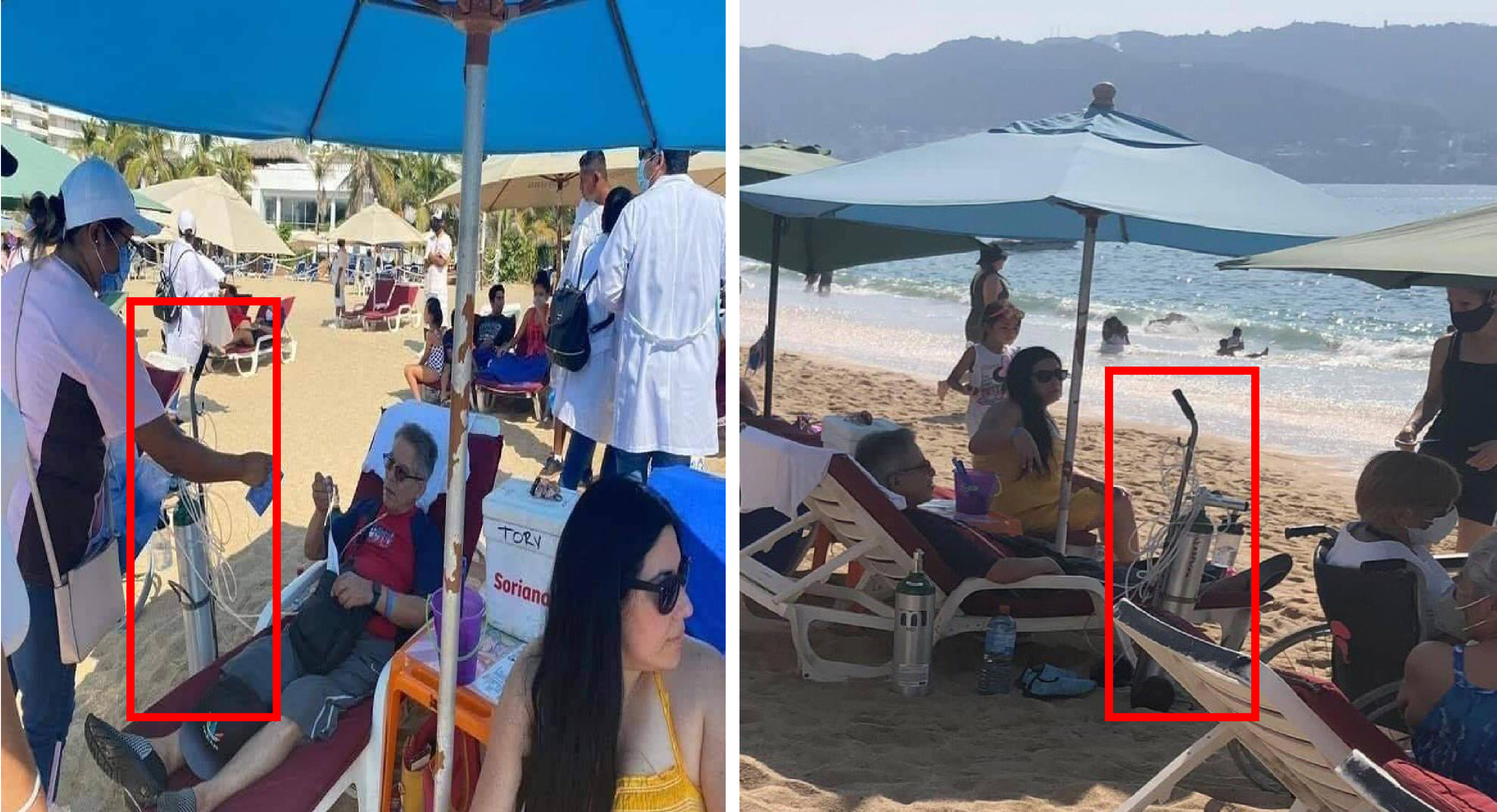 Turista disfruta playas de Acapulco con tanque oxígeno acompañándole3 vacaciones Semana Santa