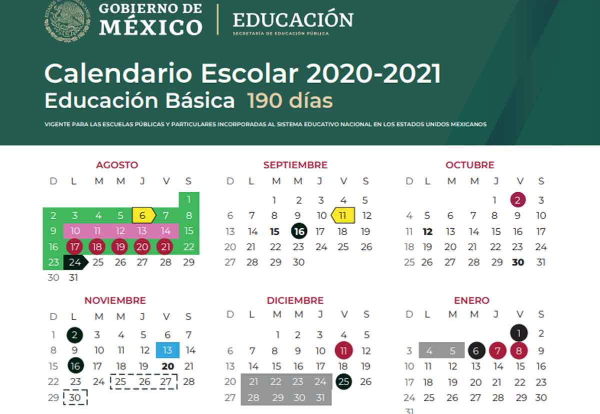 Sep calendario del ciclo escolar 202-2021 vacaciones