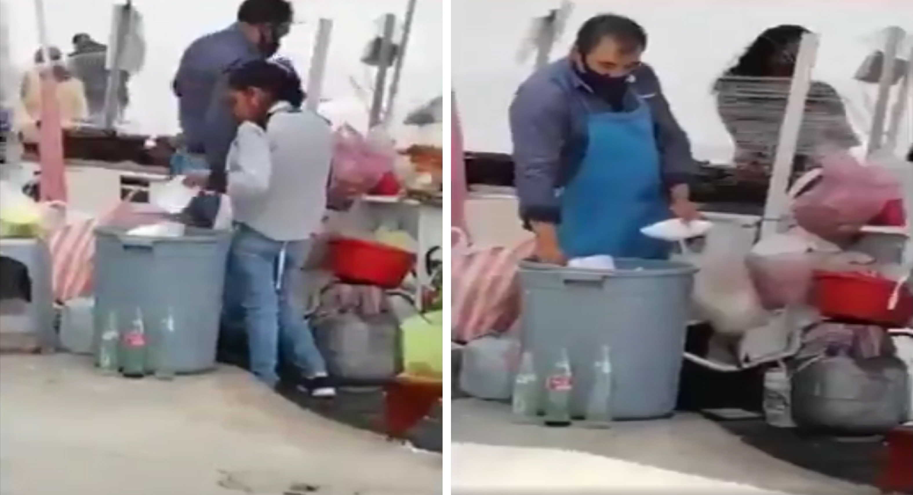 Empleados reutiliza platos desechables de la basura