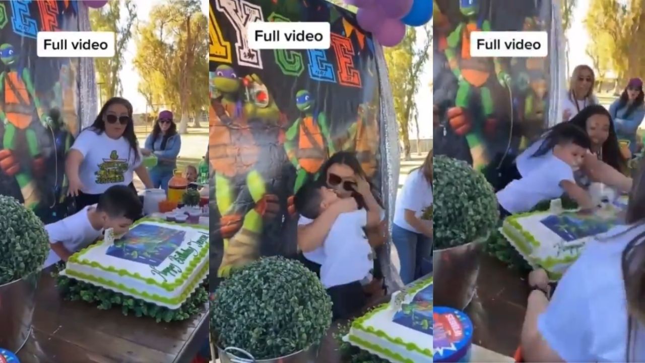 La grabación fue subida a través de una cuenta de TikTok, en la que se muestra el momento de la "mordida" del pastel de cumpleaños y como el niño se enoja con su tía