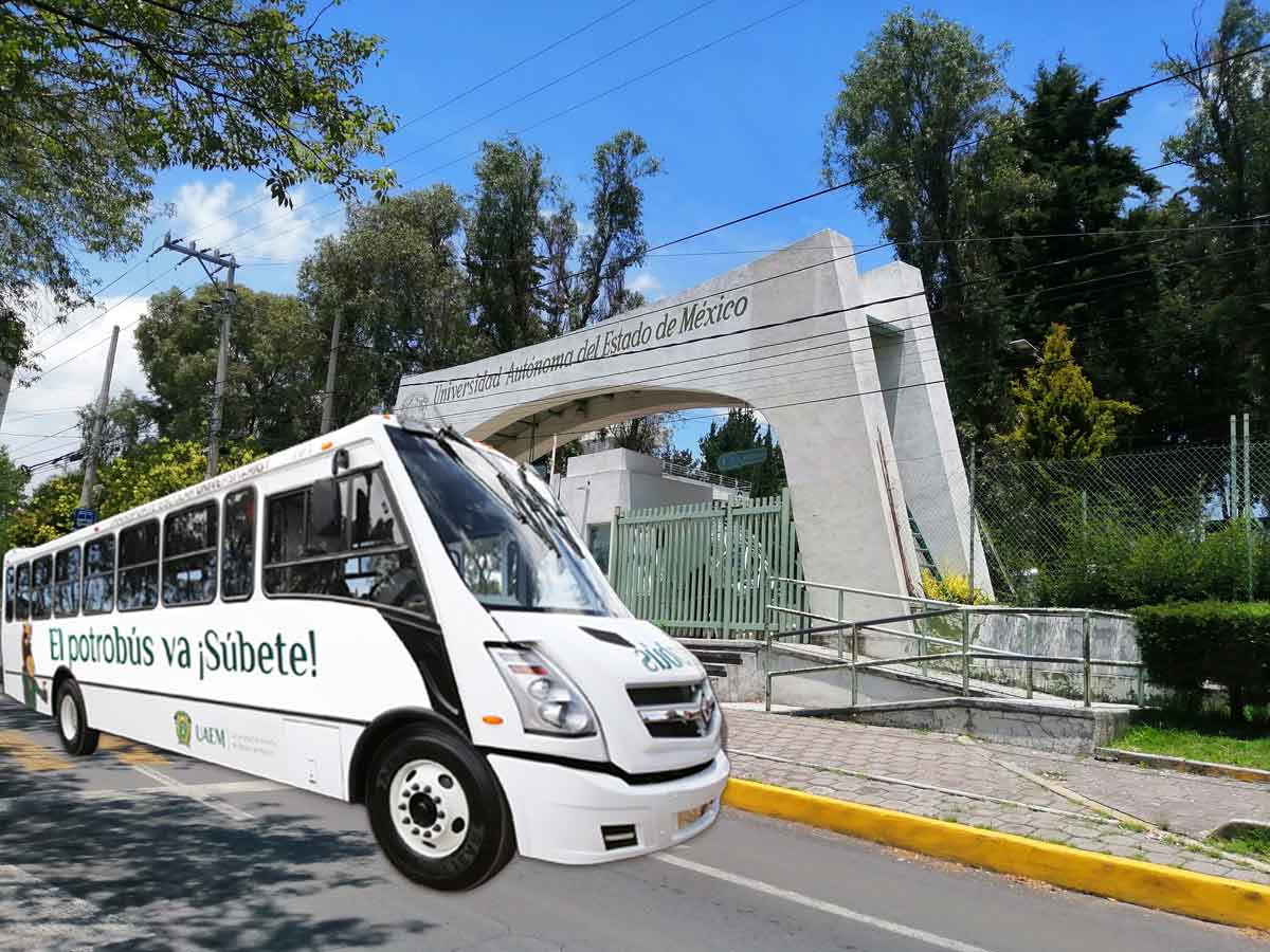 UAEMex imagen de CU con un camión del potrobús
