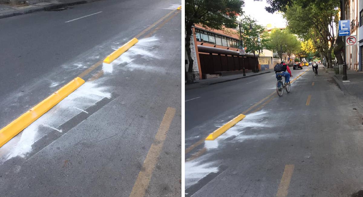 la avenida vicente villada amanecio el día de hoy con limitadores de velocidad que delimitan la ciclovía en esta avenida