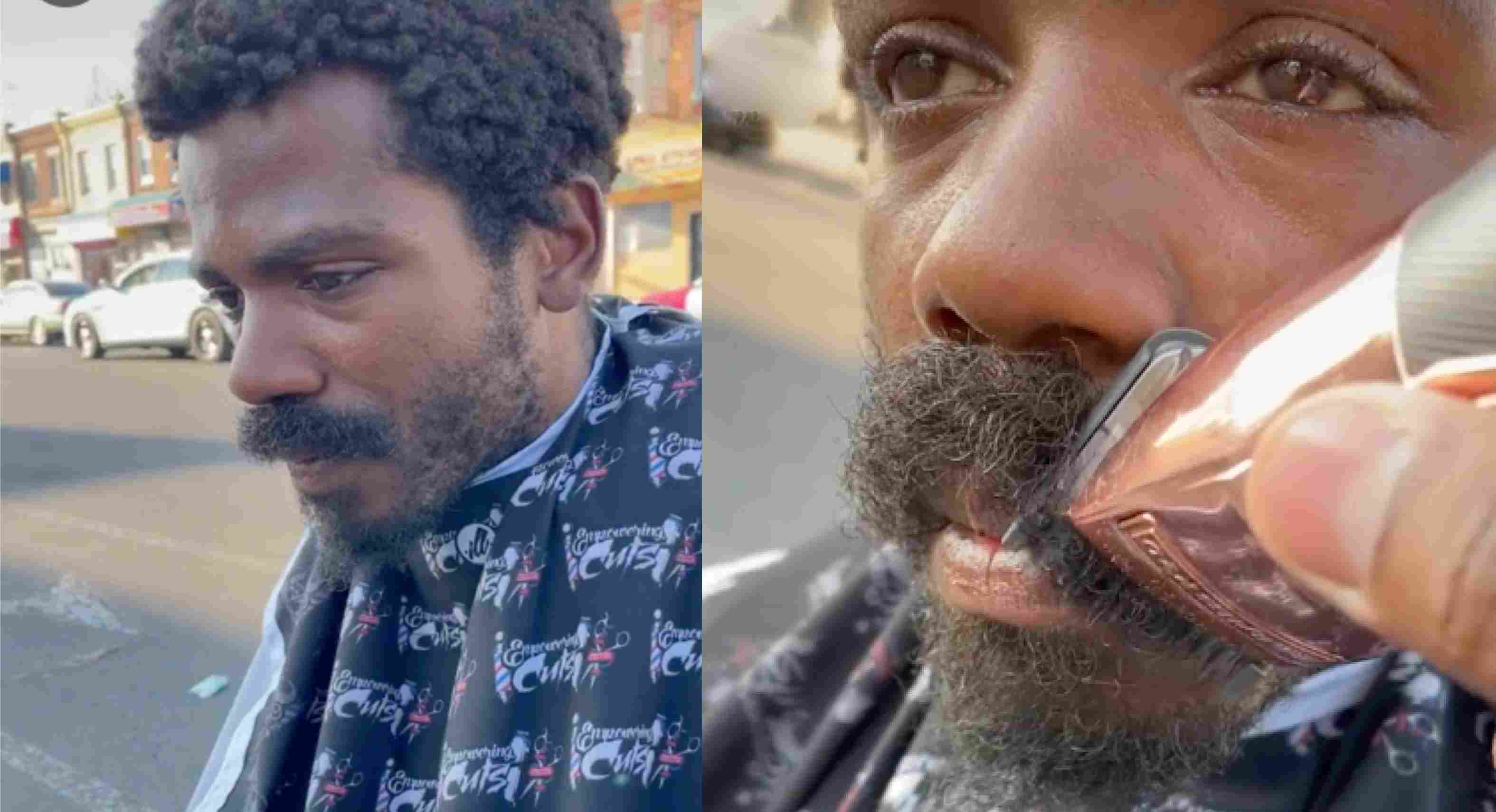TIktoker ayuda a indigente a cambiar su apariencia cortando su cabello y barba