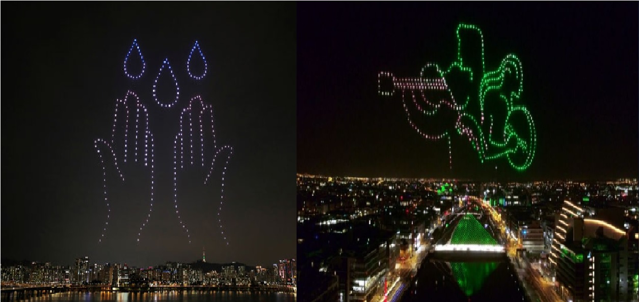 espectaculo con drones escrituras en el cielo