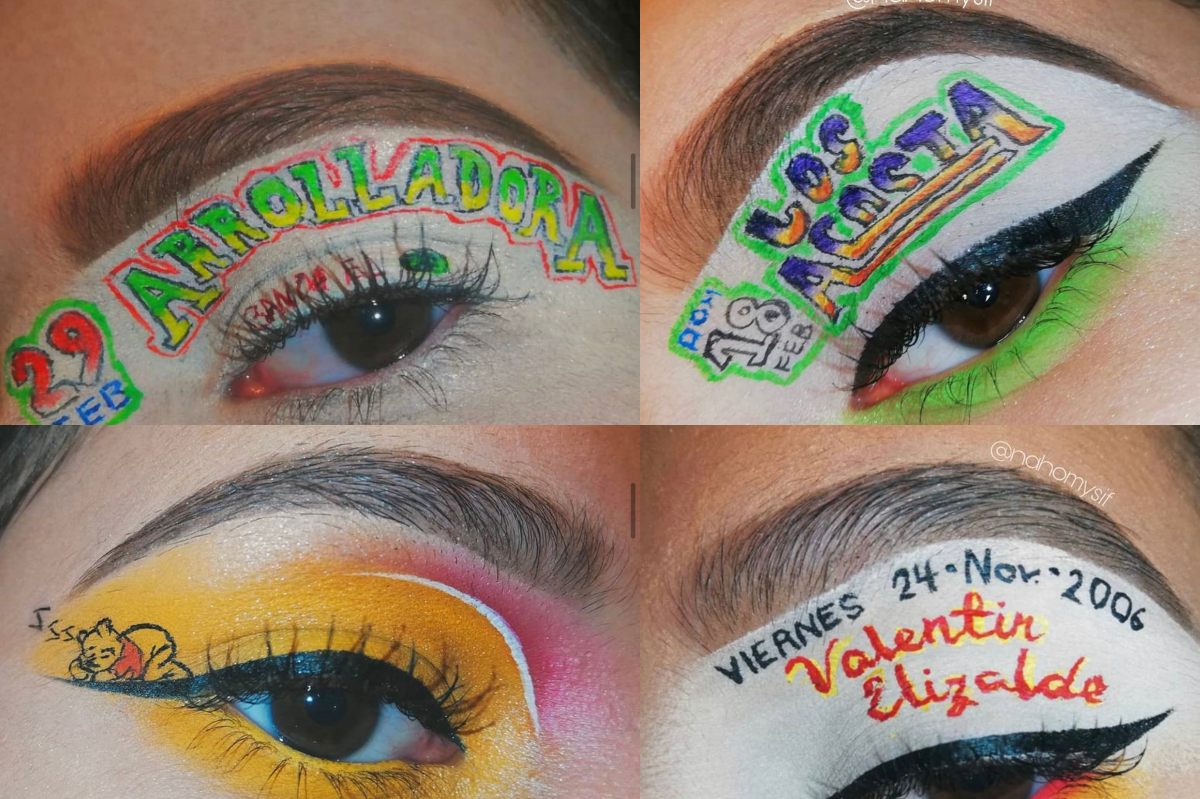 Diseños de una chica que hace maquillaje de ojos