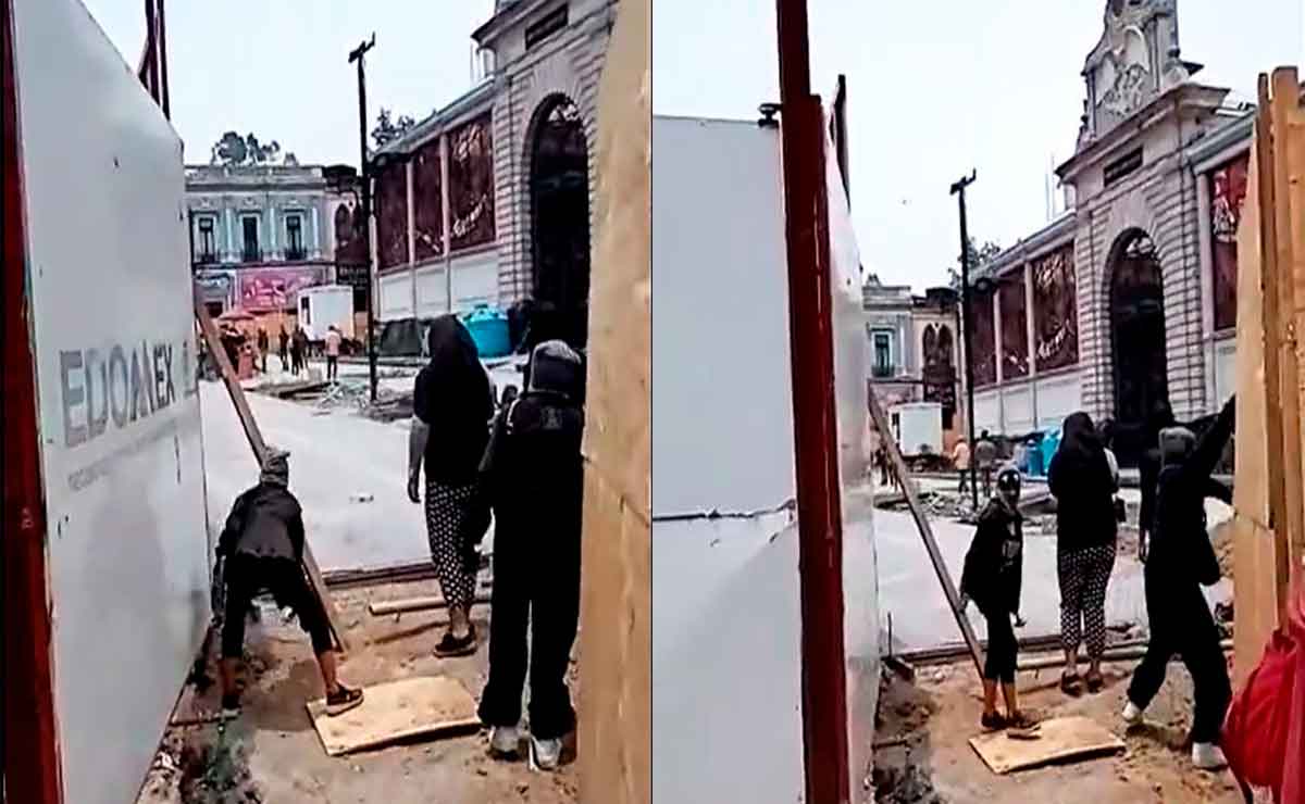 Grupo de feministas lanzan piedras al cosmovitral.