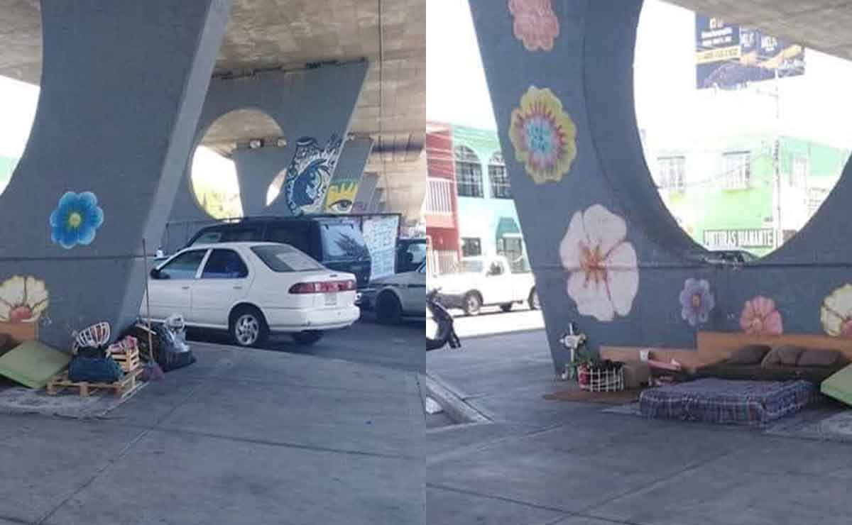 Indigente tiene recámara bajo un puente.