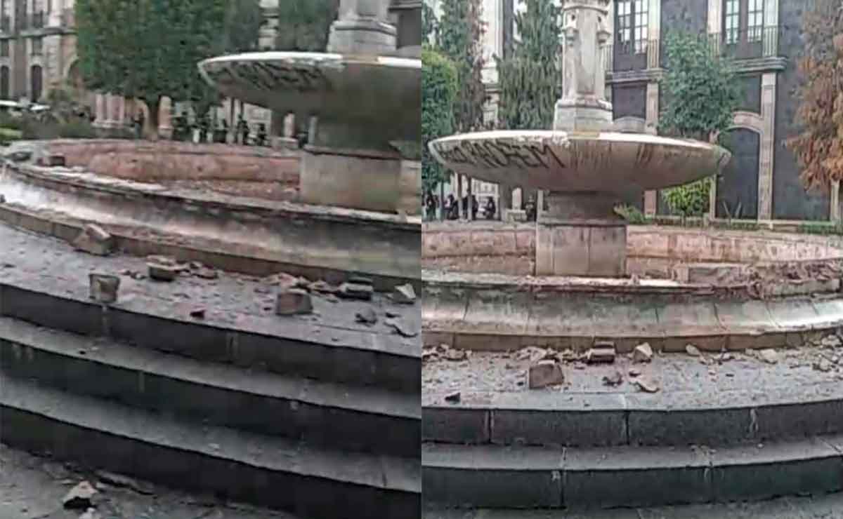 Feministas destruyen fuentes en Toluca.