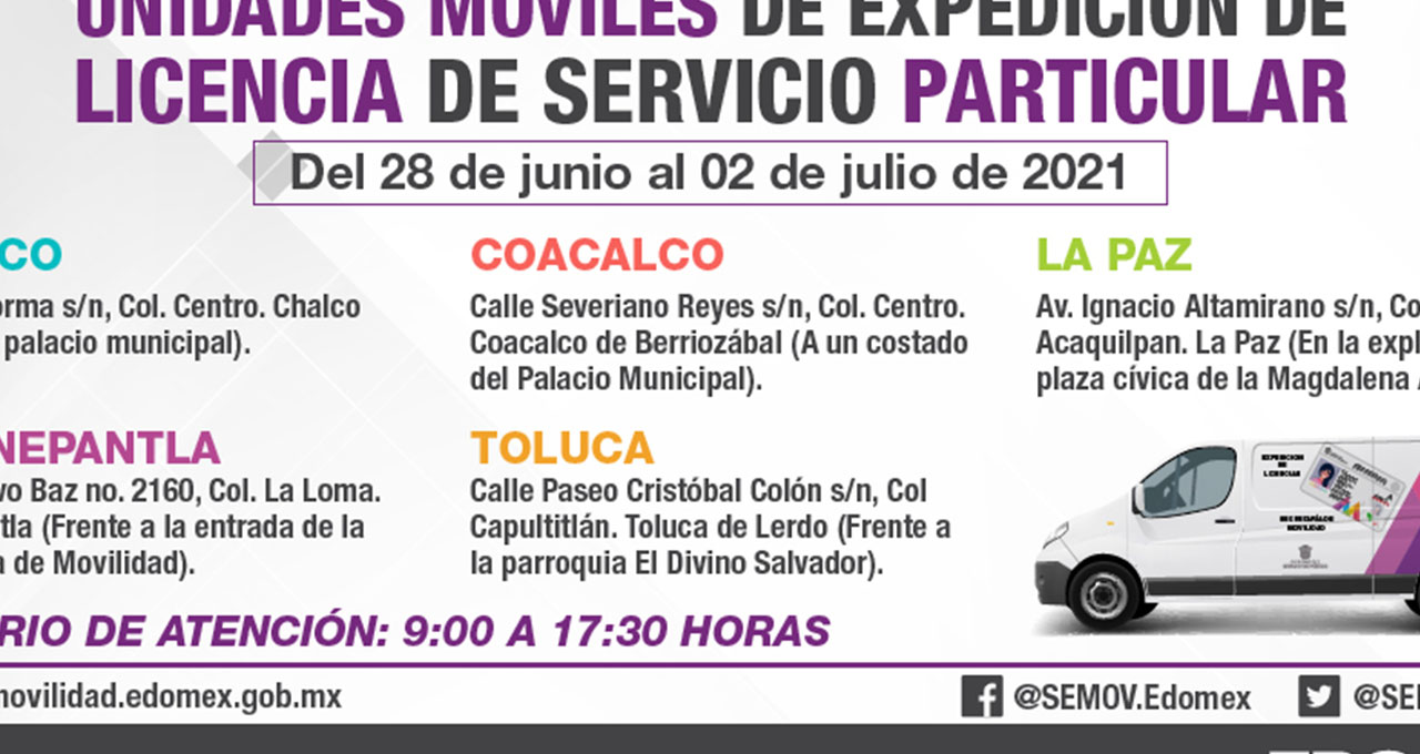 Calendario de unidades móviles licencia edomex 2021