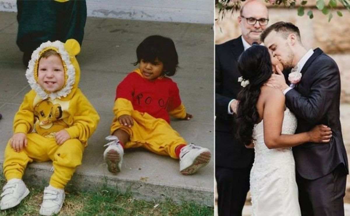Una pareja de enamorados se caso luego de 20 años que se conocieron en el kinder