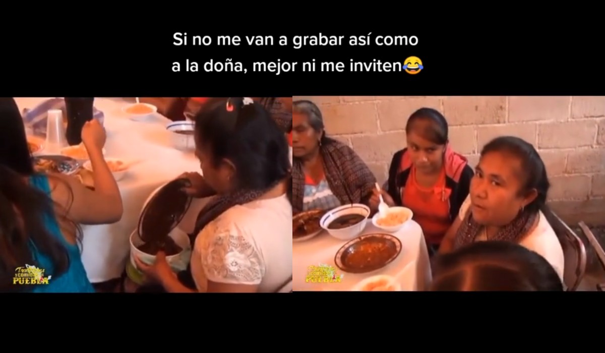 Señora se hizo viral después de ser captada llenando su tupper con mole en una fiesta