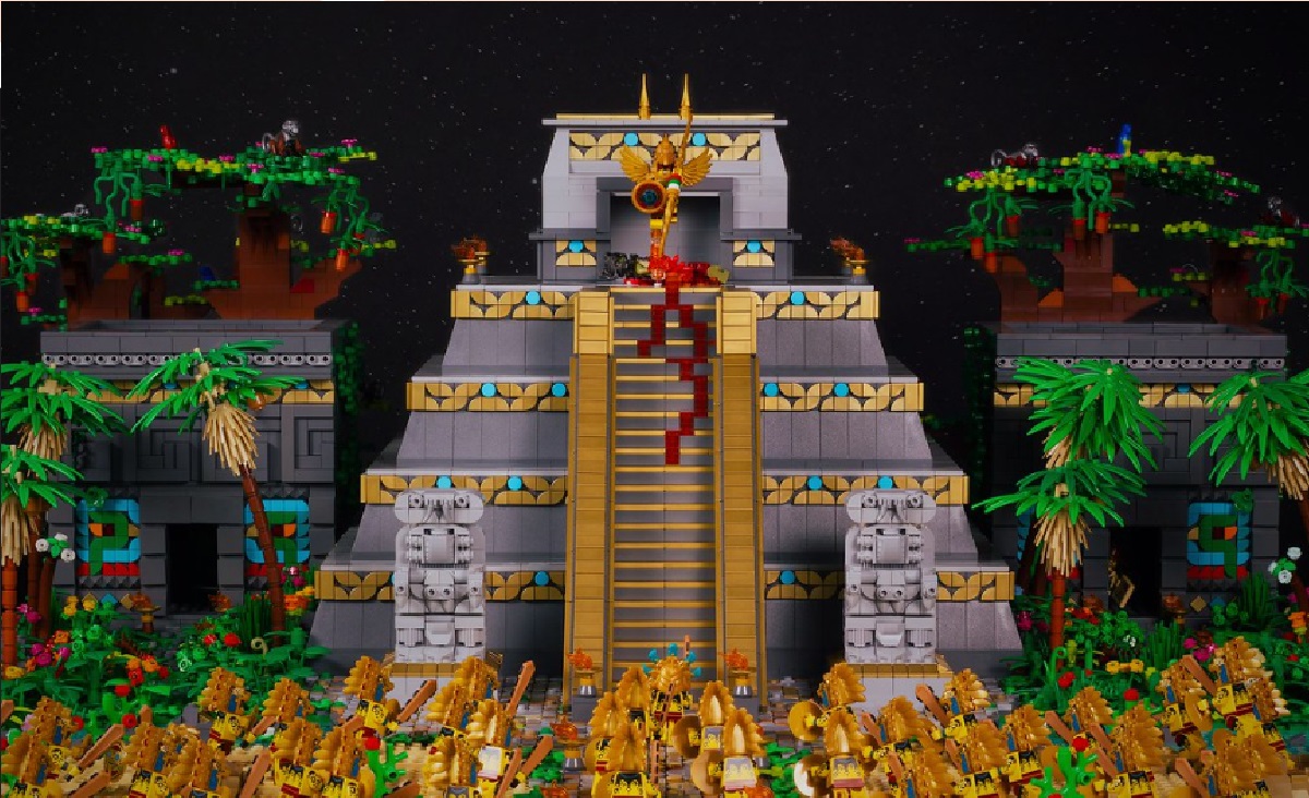 piramide de mexico de lego con Huitzilopochtli