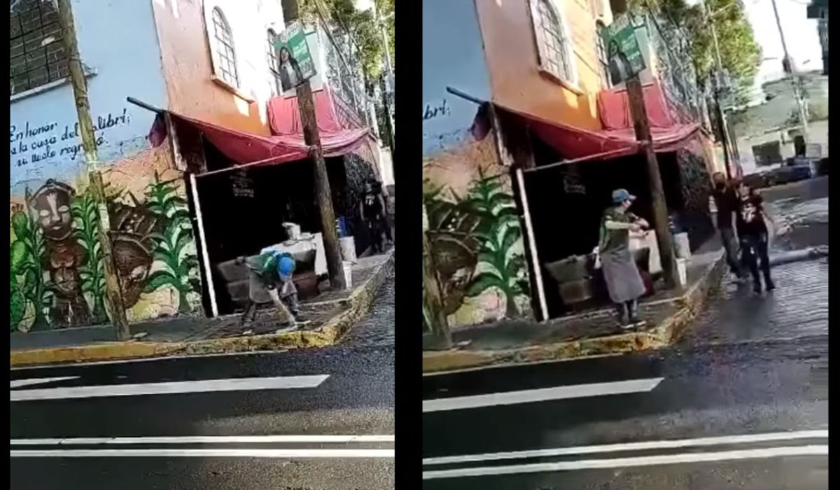 Taquero en la CDMX es captado en video lavando su trapo en un charco