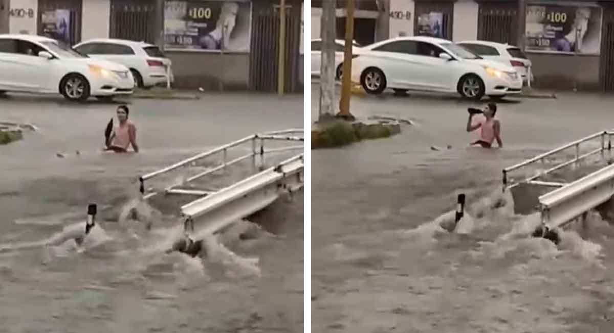 ciliacan sinaloa noticias video viral de joven tomando cerveza en inundacion