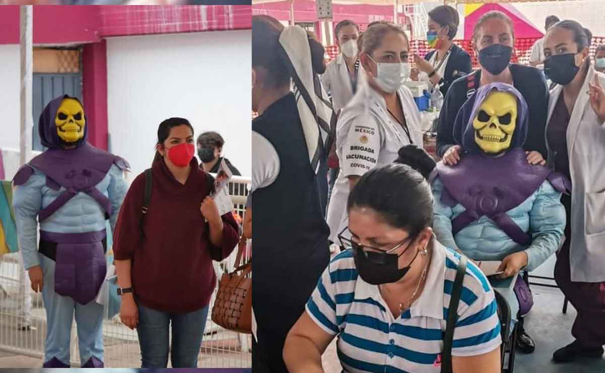 Fan de Masters of The Universe acude vestido Skeletor a recibir vacuna.