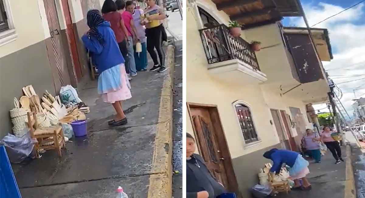 video viral de la semana de senora aventando agua a abuelita vendedora
