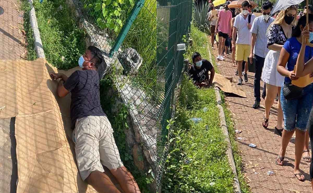 Joven llega temprano y se queda dormido mientras esperaba la vacuna en Guerrero.