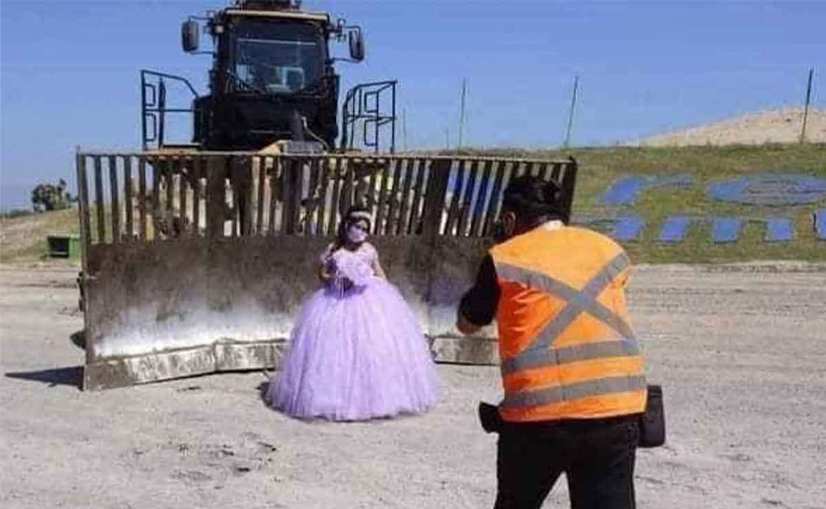 XV años sesión de fotos en basurero.