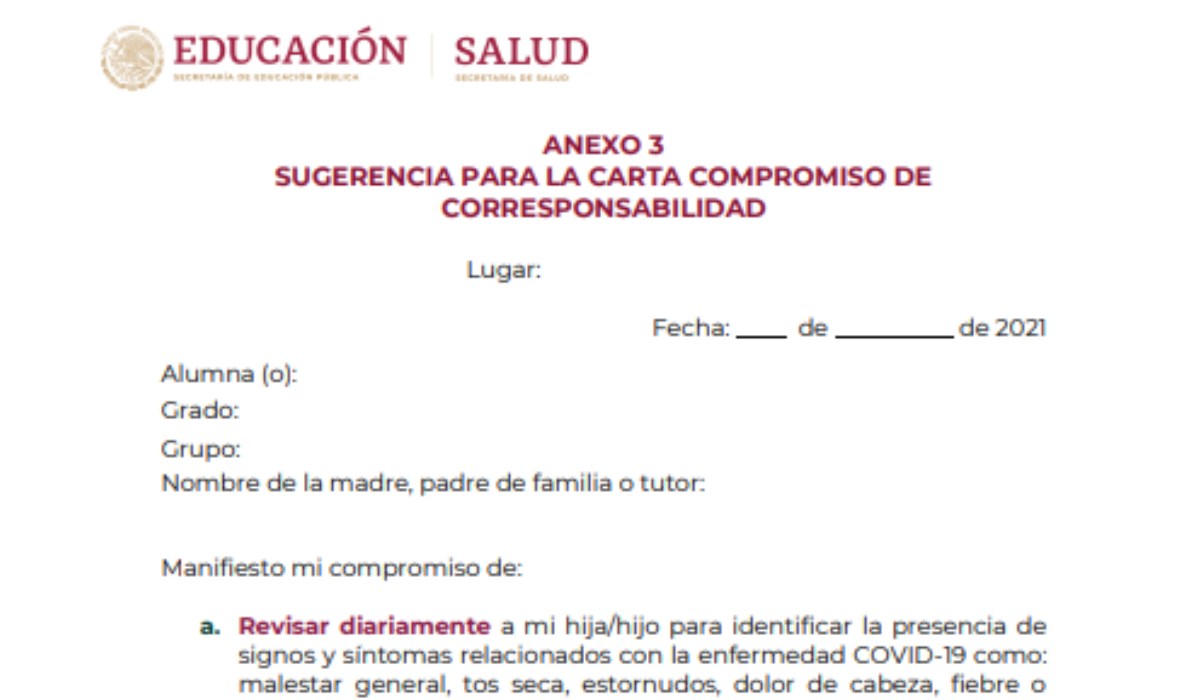 Sugerencia de carta compromiso de corresponsabilidad edomex 2021