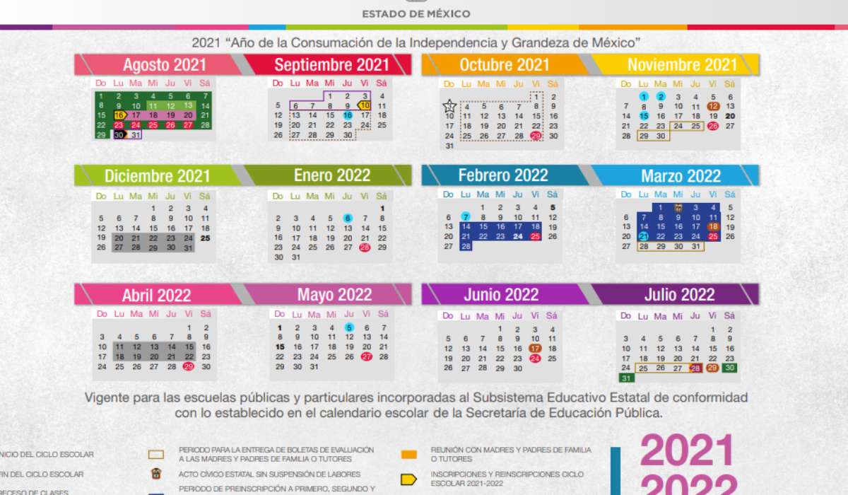 Calendario escolar 2021-2022 EdoMéx SEP