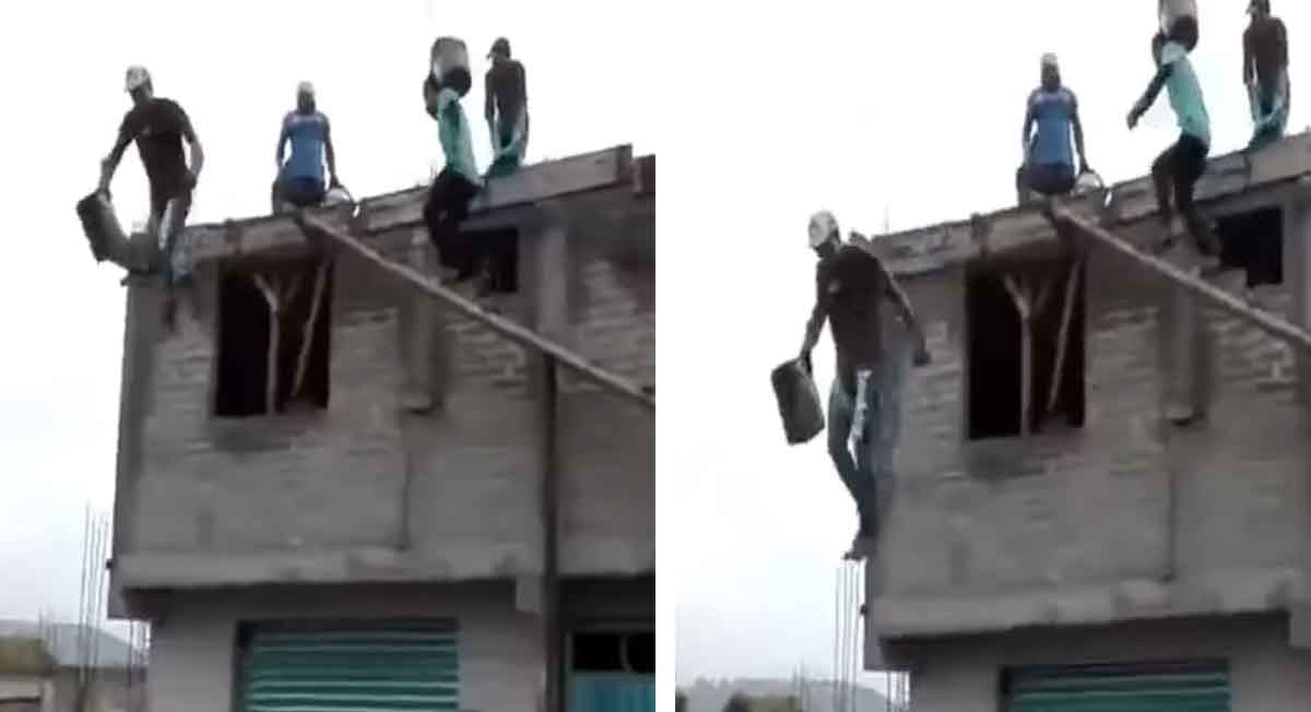 video viral de la semana de un albanil que salta de un segundo piso