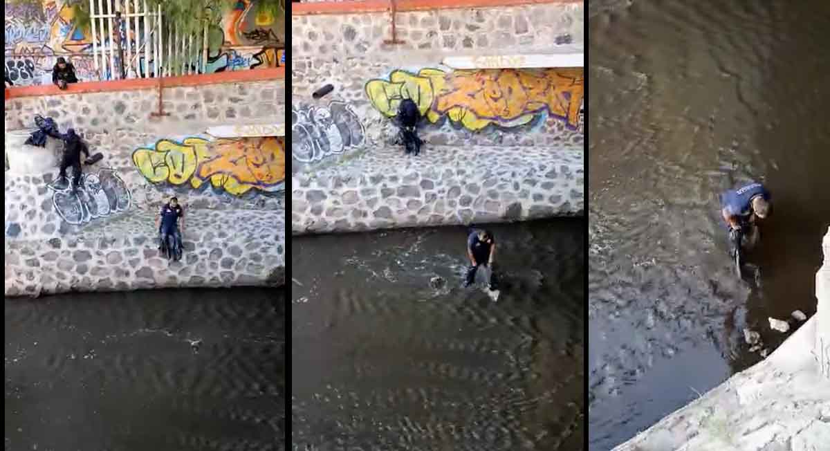 Perrito fue rescatado de aguas negras por policías, aquí el video