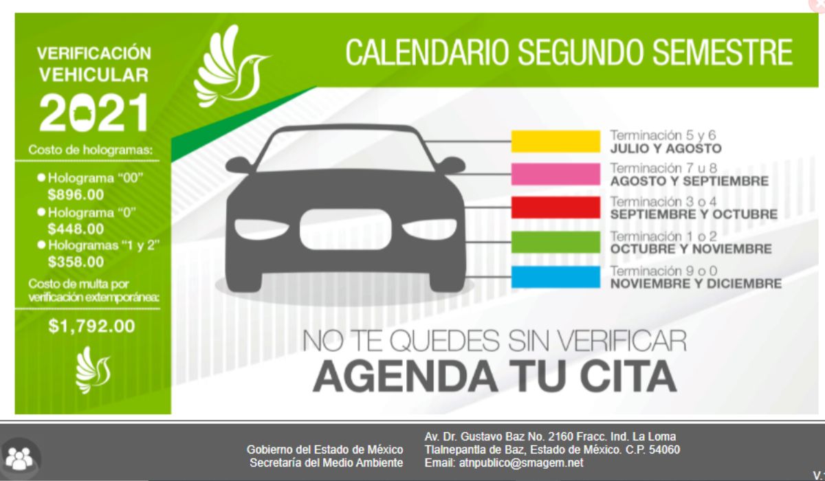 Calendario verificación vehicular EdoMéx 2021 disponible en PDF para imprimir