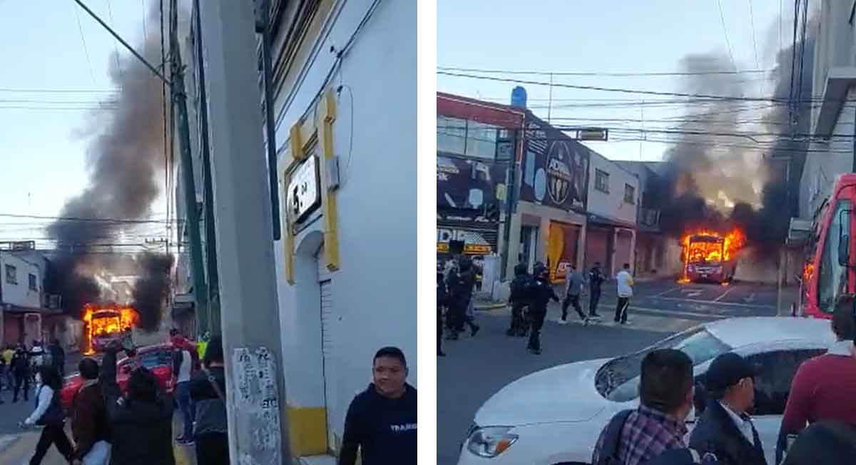 incendian camión de transporte publico de toluca