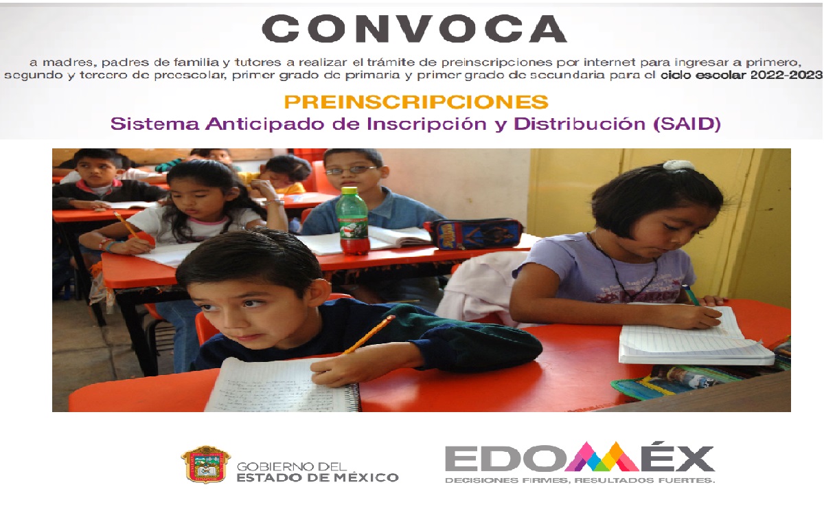 publican convocatoria said 2022 para las preinscripciones de preescolar, primaria y secundaria en edomex