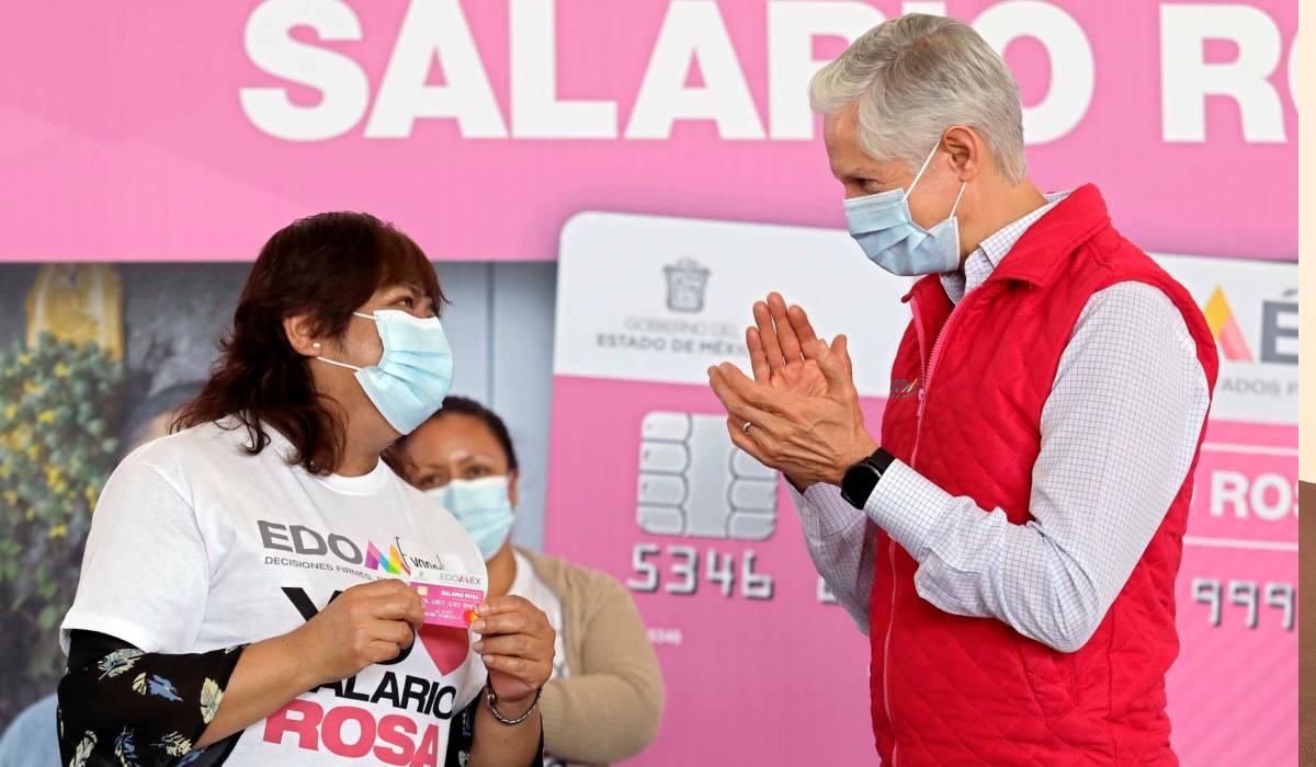 Gobernador mexiquense hacindo entrega del Salario Rosa 2022