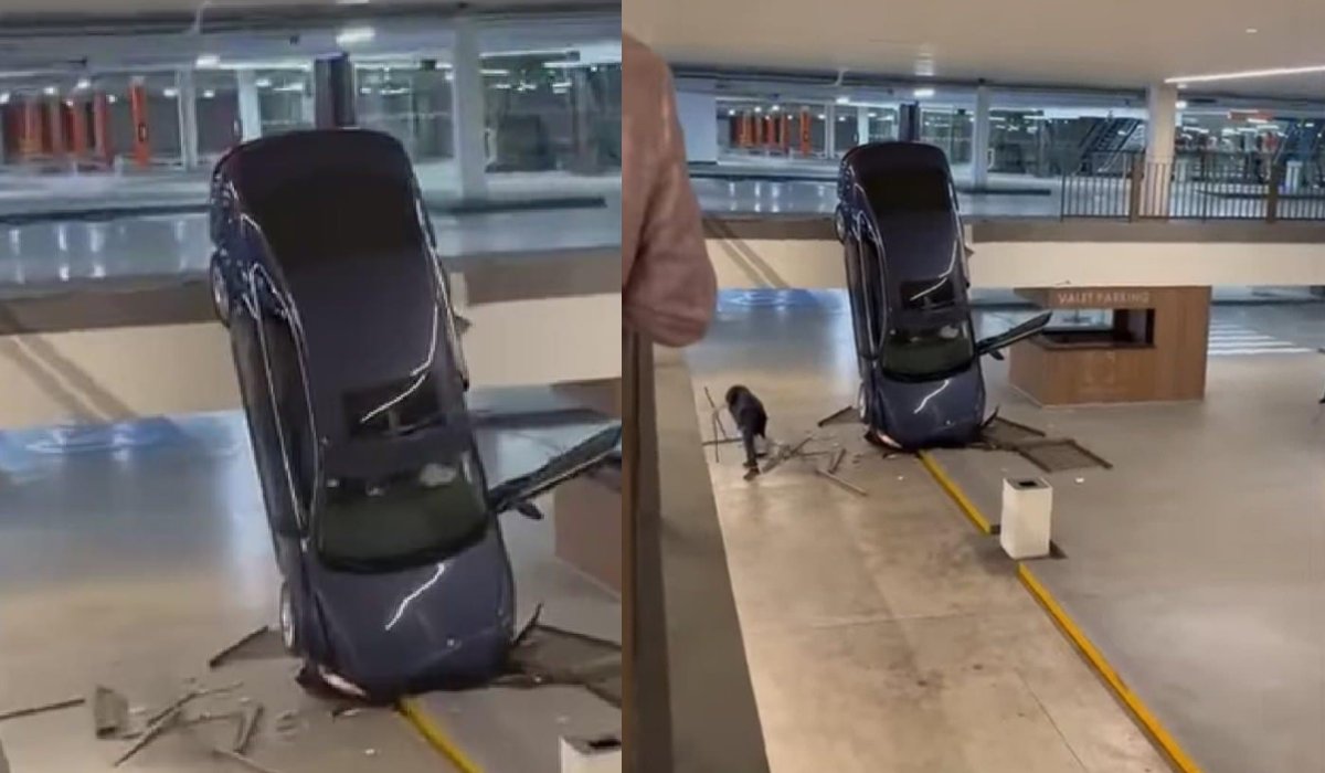 Auto queda en estas condiciones en estacionamiento de plaza de metepec