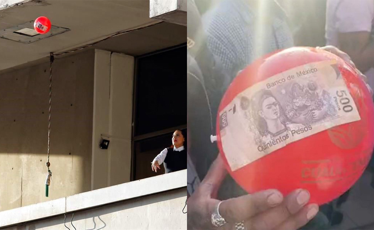Alcaldesa aventando pelotas con billetes de 500 pesos
