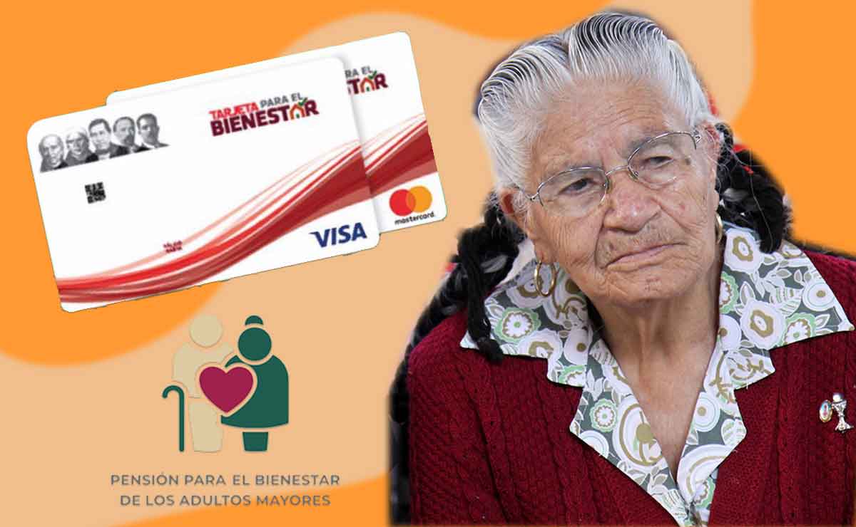 Abuelita de la tercera edad con su tarjeta del bienestar 2022