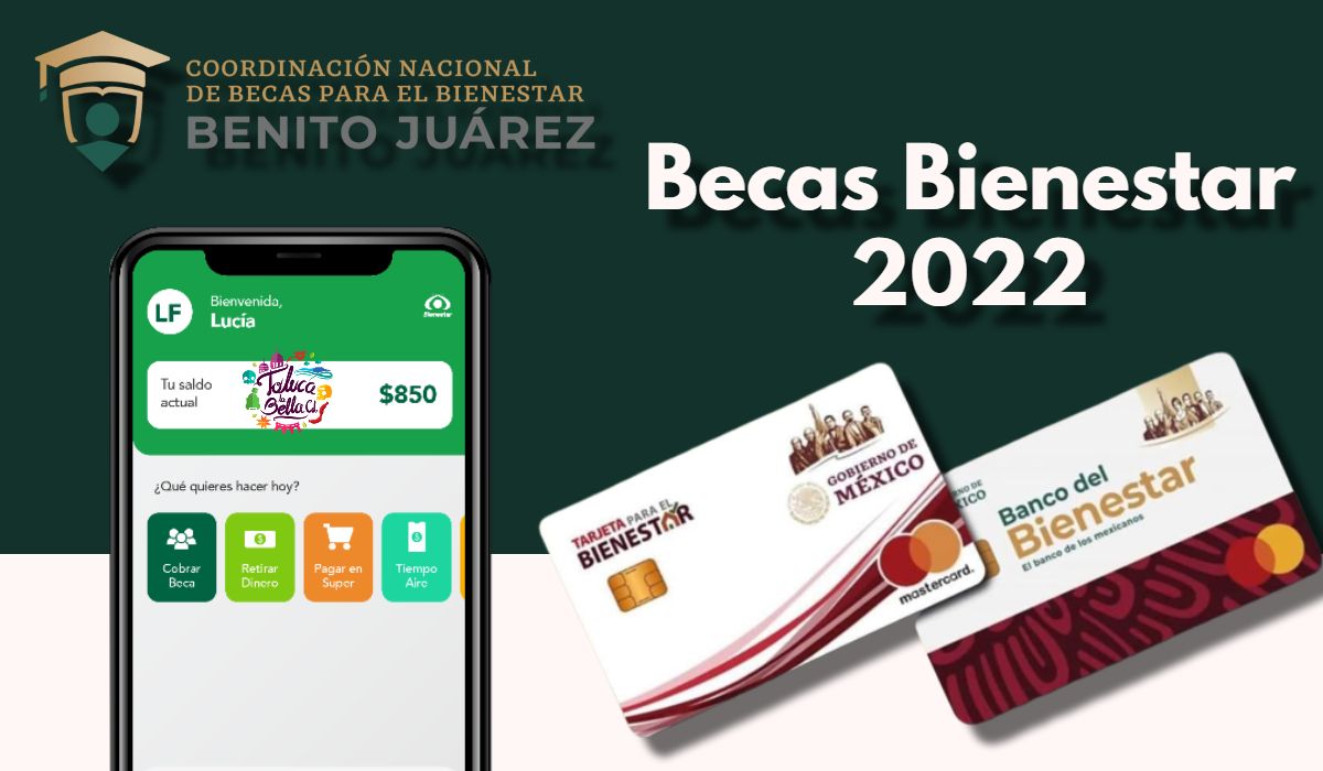 Composición tarjetas Bienestar y aplicación Bienestar Azteca