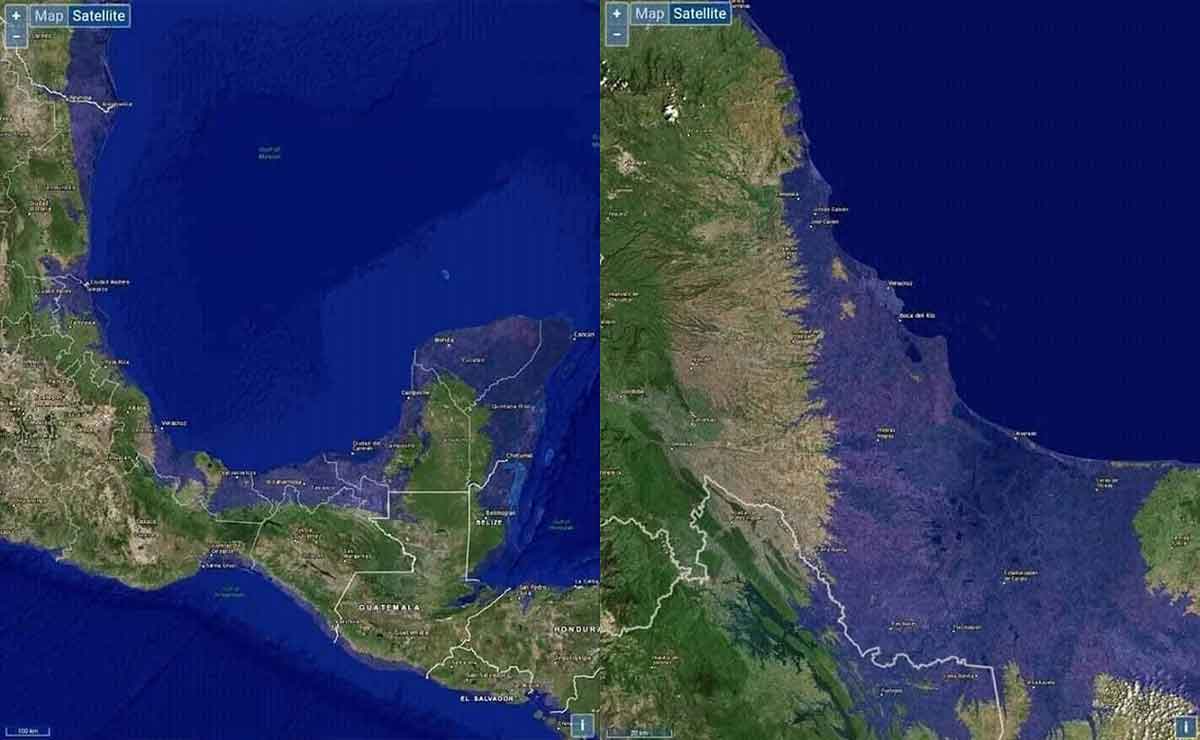 Mapa del aumento del nivel del agua