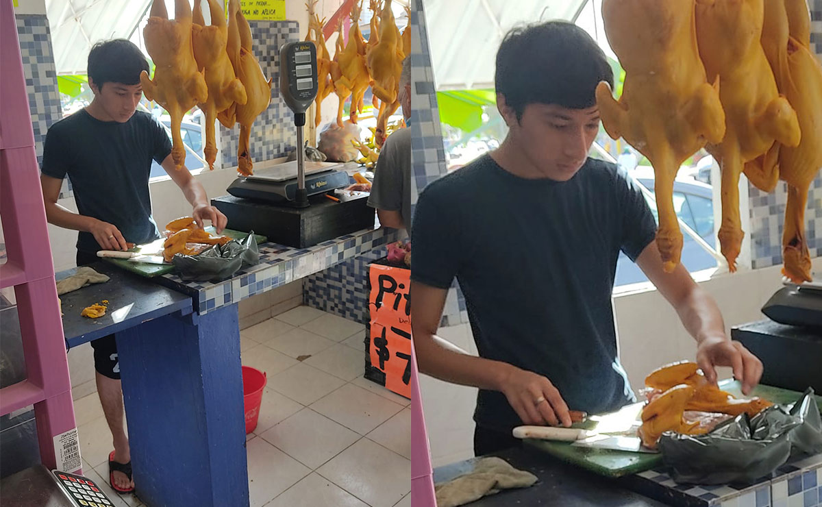 Joven aprendiendo el oficio en la pollería en el curso de verano